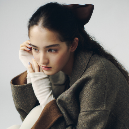 【heyep別注】 Silk Square Medium Scrunchie〈BROWN〉